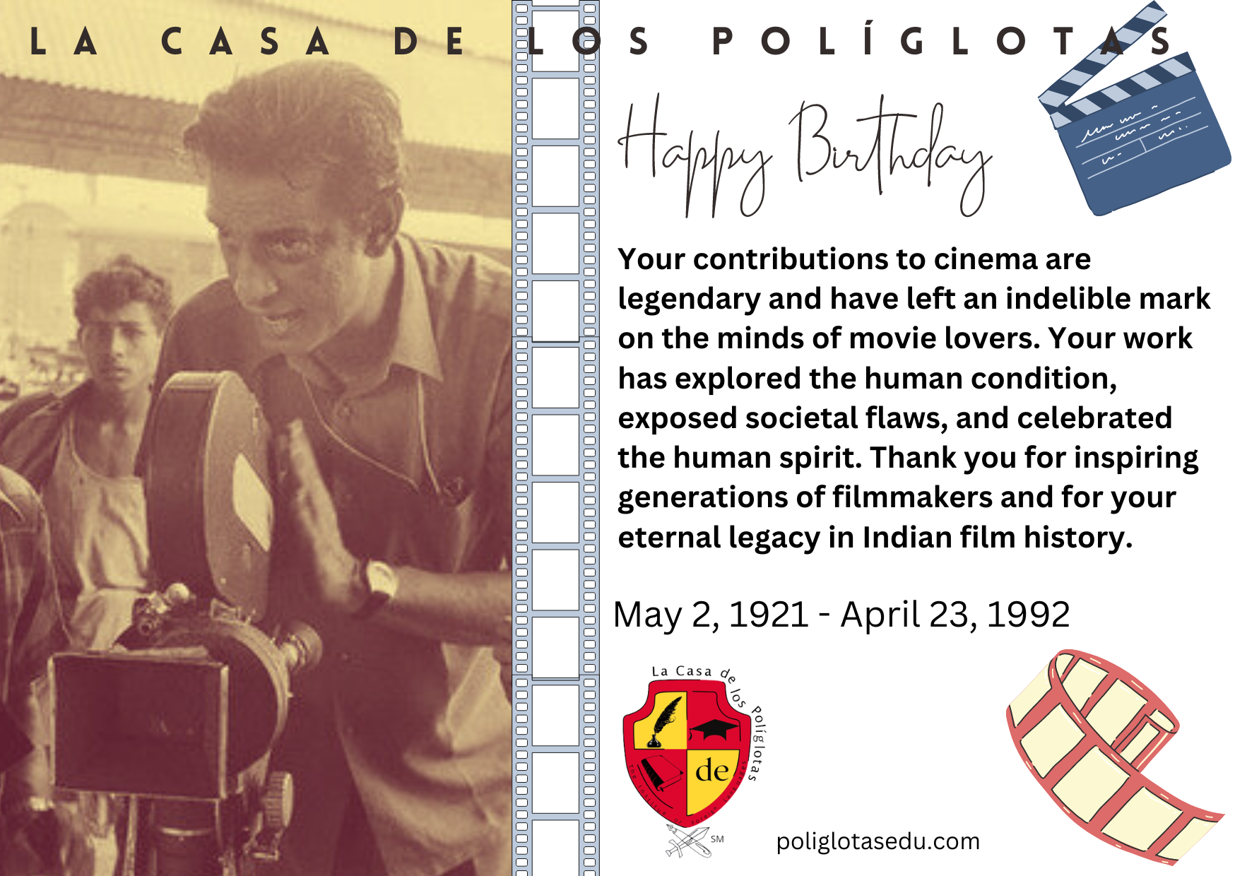 Today marks the 102nd birthday of one of India's greatest filmmakers, Satyajit Ray
